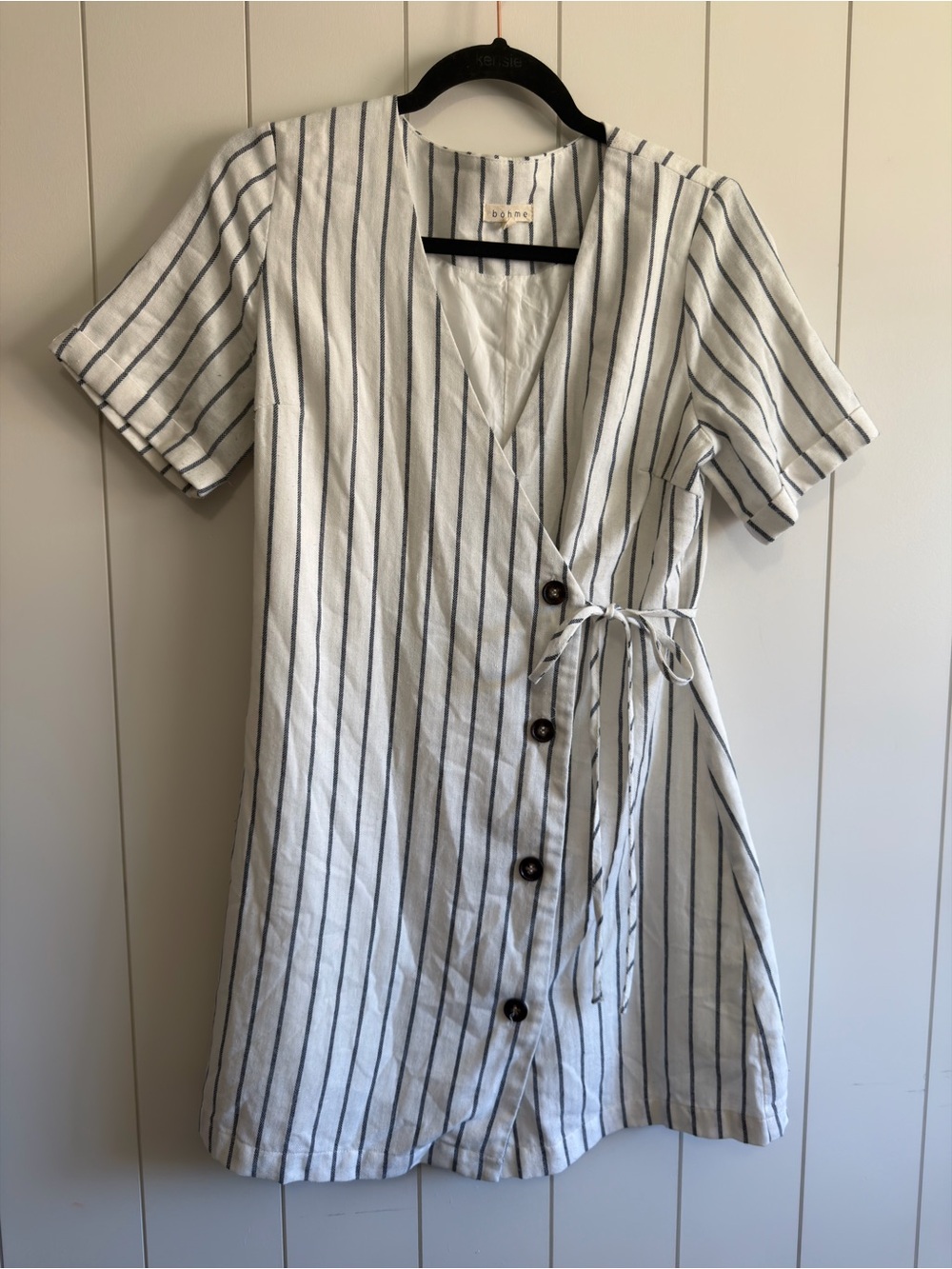 bohme White Striped Wrap Mini Dress